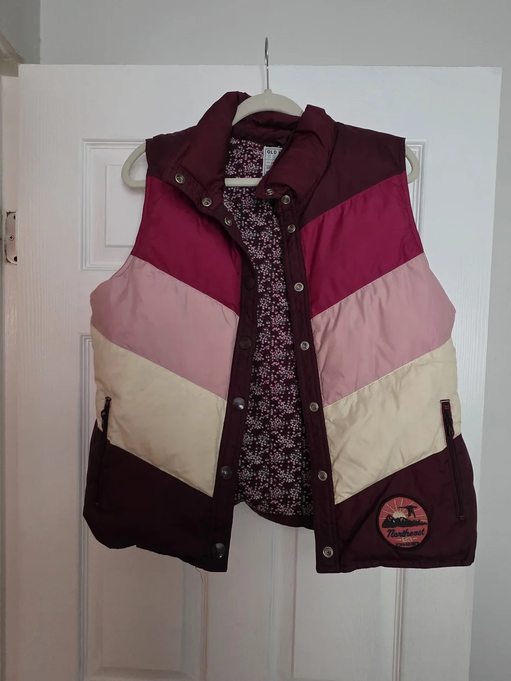 Old Navy Girls Burgundy & Pink Colorblock Puffer Vest